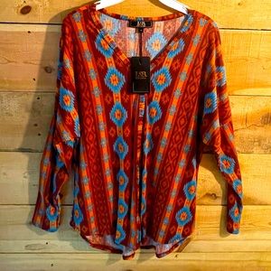 Maroon v-neck button down long sleeve shirt